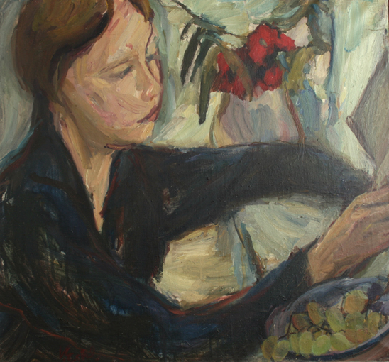 Gemälde von Vilma Eckl unter dem Titel Lesendes Mädchen