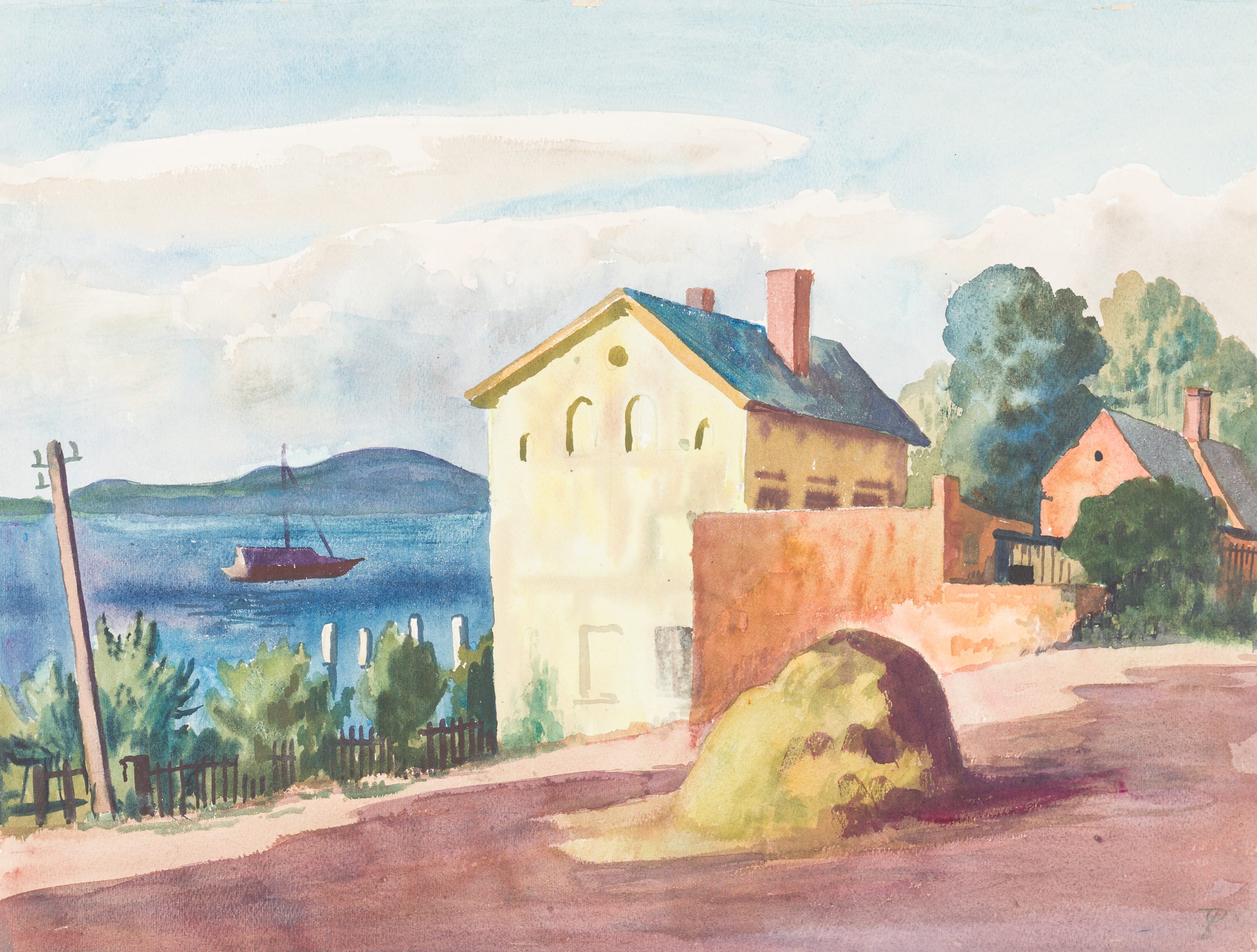 August Wilhelm Dressler, Evening Sun on Lake Sarrow, Watercolor, 52 x 40 cm.
