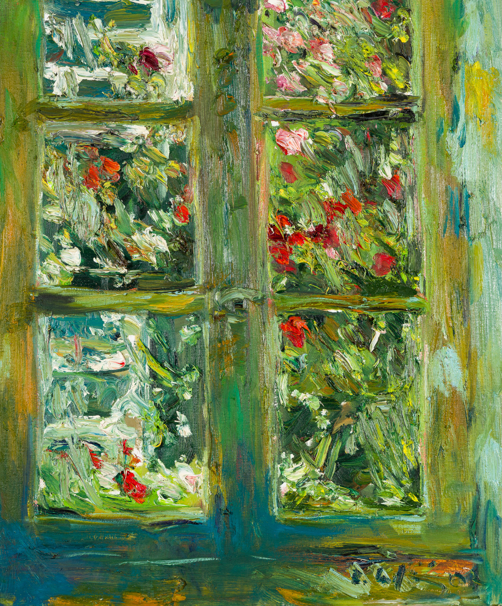 Roland Ladwig, Fenster mit Blick auf Rosenstock, 2007, 55 x 46 cm, Öl auf Leinwand
