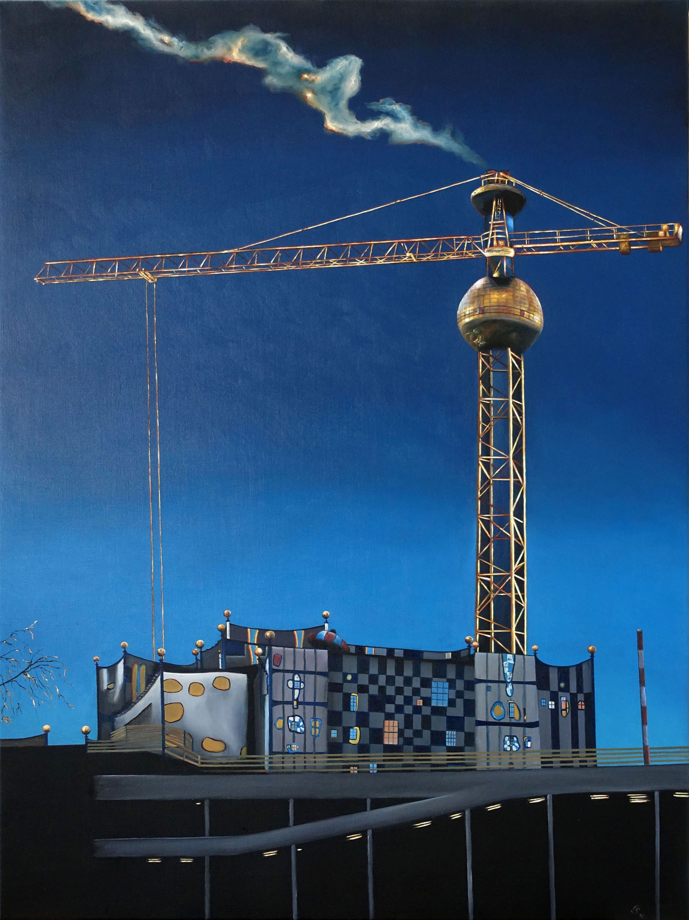 Elke Schönberger, Fernwärmekran, 2015, 80 x 60 cm, oil on canvas
