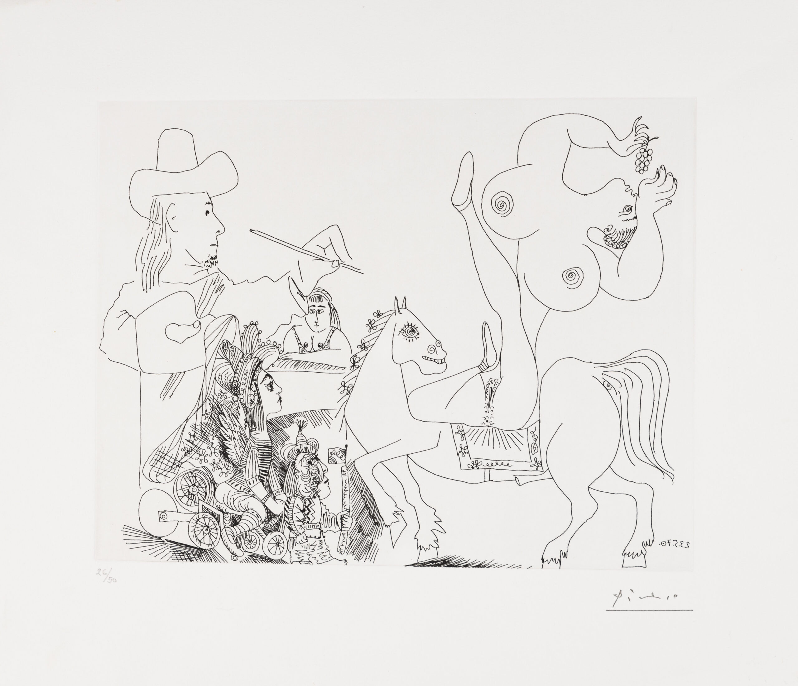 Pablo Picasso, Le peintre au cirque, 1970, Kaltnadelradierung, 47 x 41,5 cm, Pl.55 aus der Suite 156
