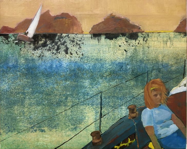 Daphné Dorel, At Sea, 2023, Distemper and oil on canvas 33 x 41 cm
