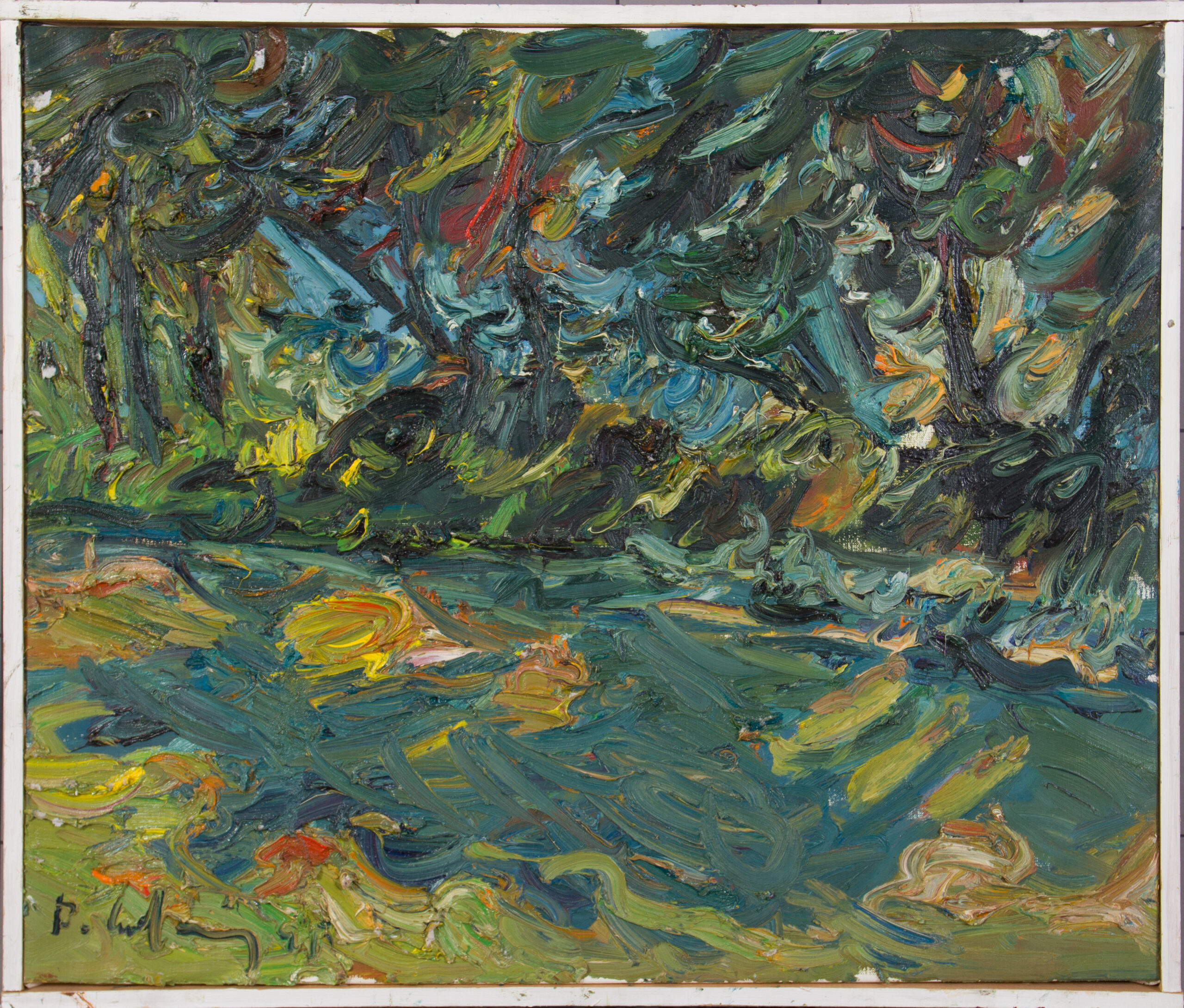 Roland Ladwig, Waldrand im Gegenlicht, 56 x 47 cm, Öl auf Leinwand.

